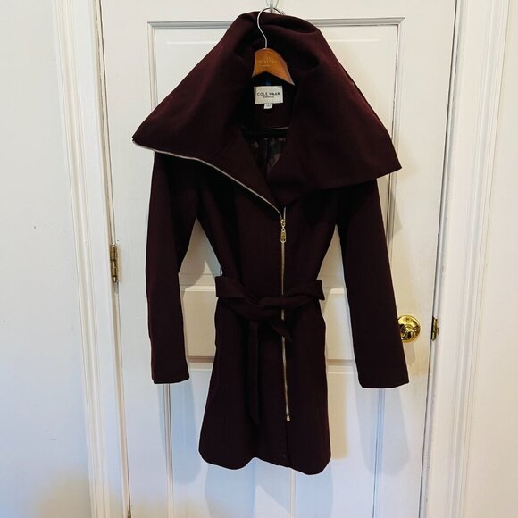 Cole Haan Signature Wrap Coat Women's size 6 Wool Blend Tie Belt Long Sleeve - Picture 13 of 16